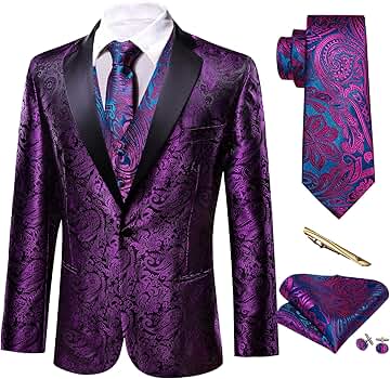 Amazon.com: Barry.Wang Men Purple Blue Paisley Dress Vest Blazer